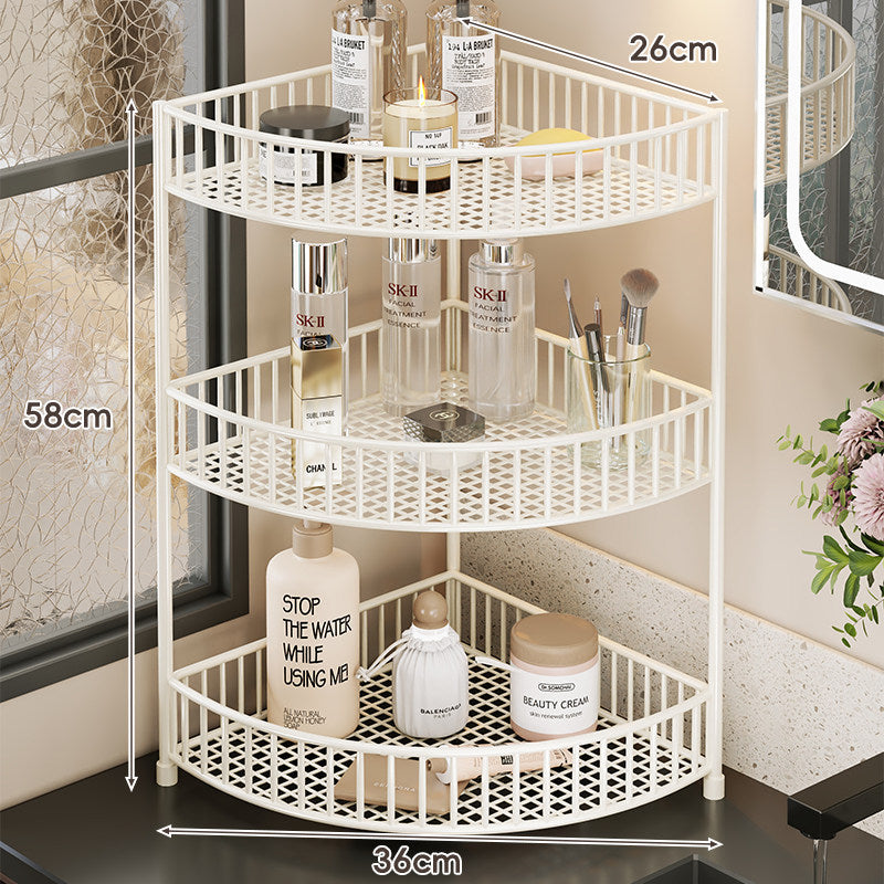 Corner Space-Saving Three-Tier Ventilated Mesh Storage Rack for Bathroom and Vanity