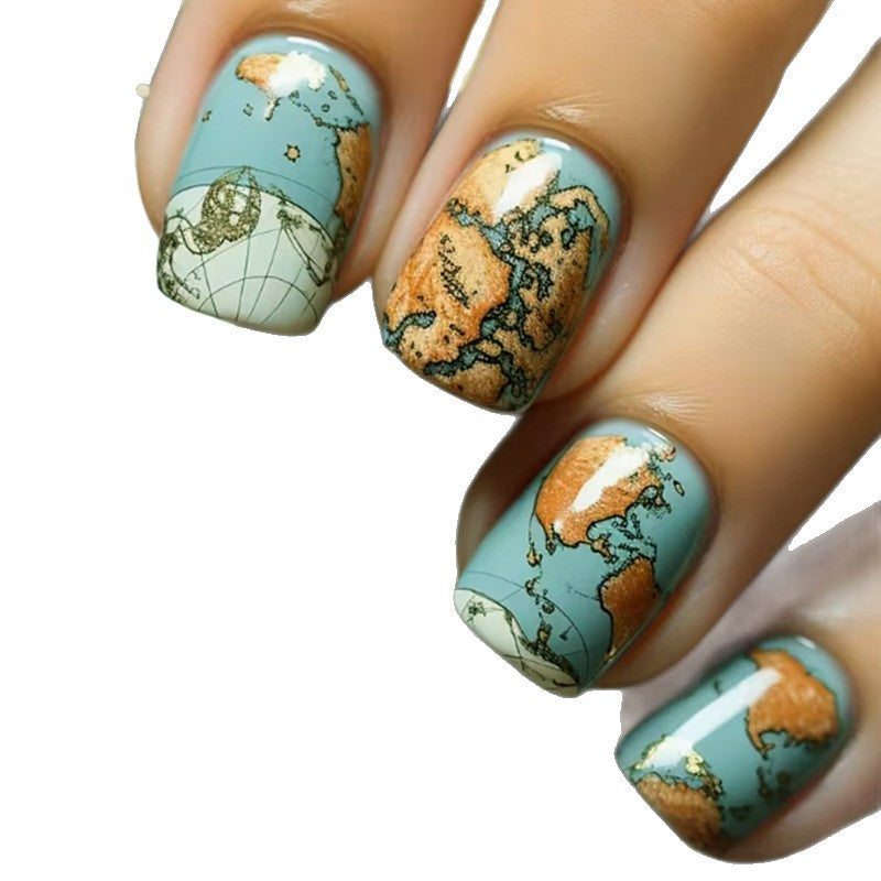 Artistic Map-Inspired Nail Art Stornfield