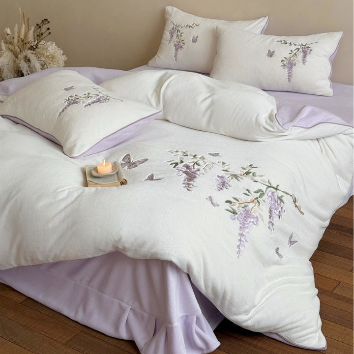 Floral Embroidered Reversible Cotton Duvet Cover Set with Pillow Shams