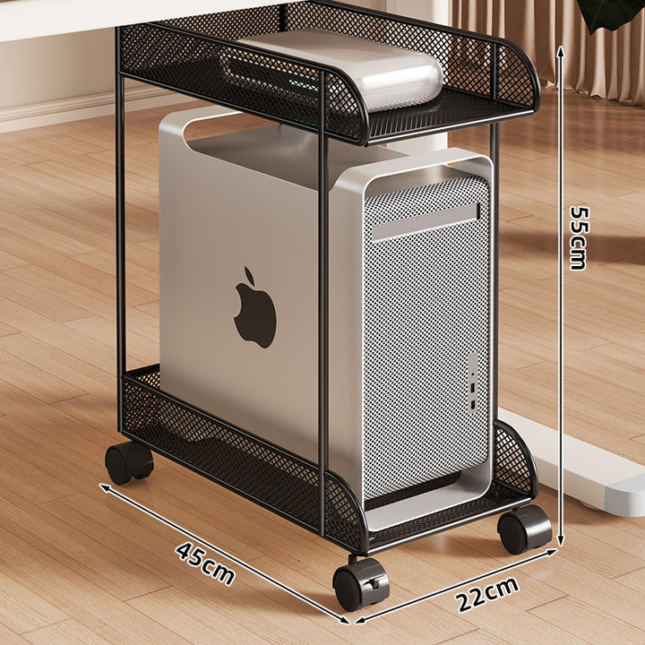 Mobile Desktop CPU Tower Stand with Mesh Side Guards Wooden Base and Locking Casters