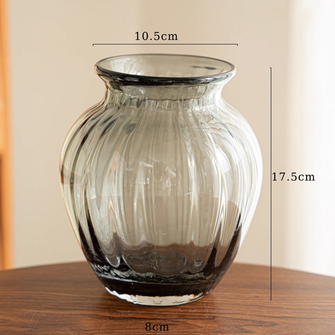 Handblown Ribbed Smoky Glass Bulb Vase with Narrow Neck Stornfield