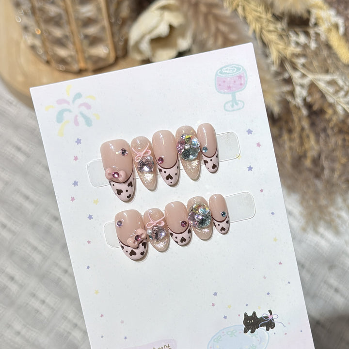 Decorative Press-On Nail Art Set with Heart and Gem Accents Stornfield