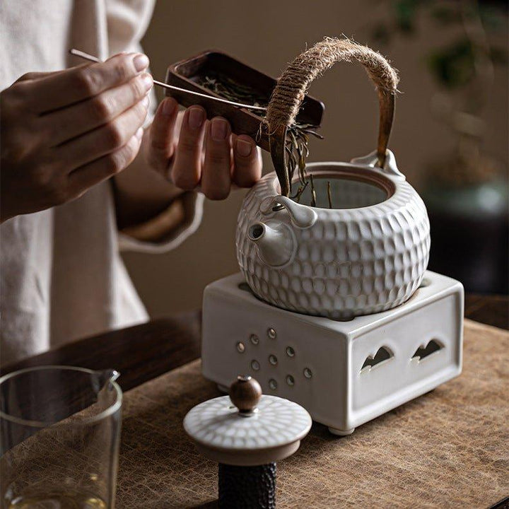 Handcrafted Ceramic White Dimpled Boiler With Candle Stove | Stornfield