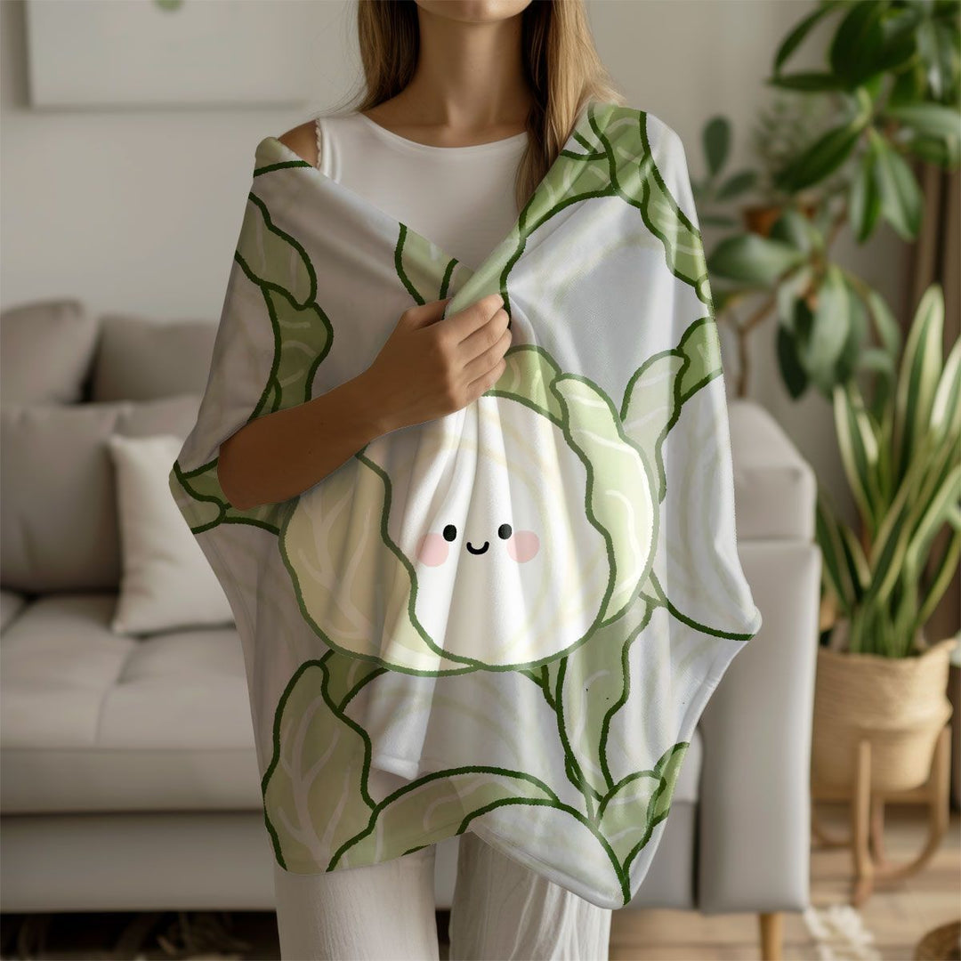 Cartoon Cabbage-Themed Fleece Blanket