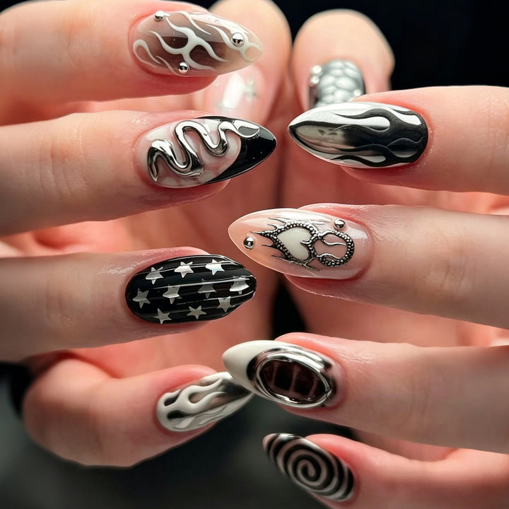 Edgy Artistic Press-On Nail Art Set Stornfield