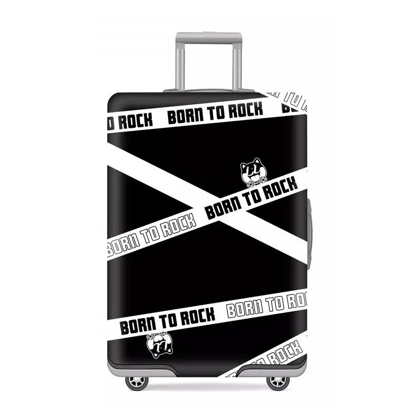Unisex nan elastic motif suitcase cover made of stretchable polyester with handle and wheel openings Stornfield