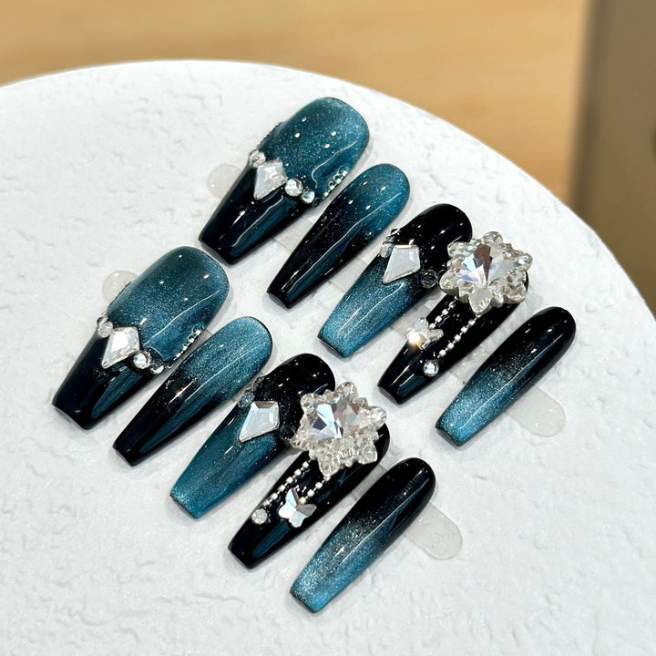 Glamorous Rhinestone-Accentuated Press-On Nails