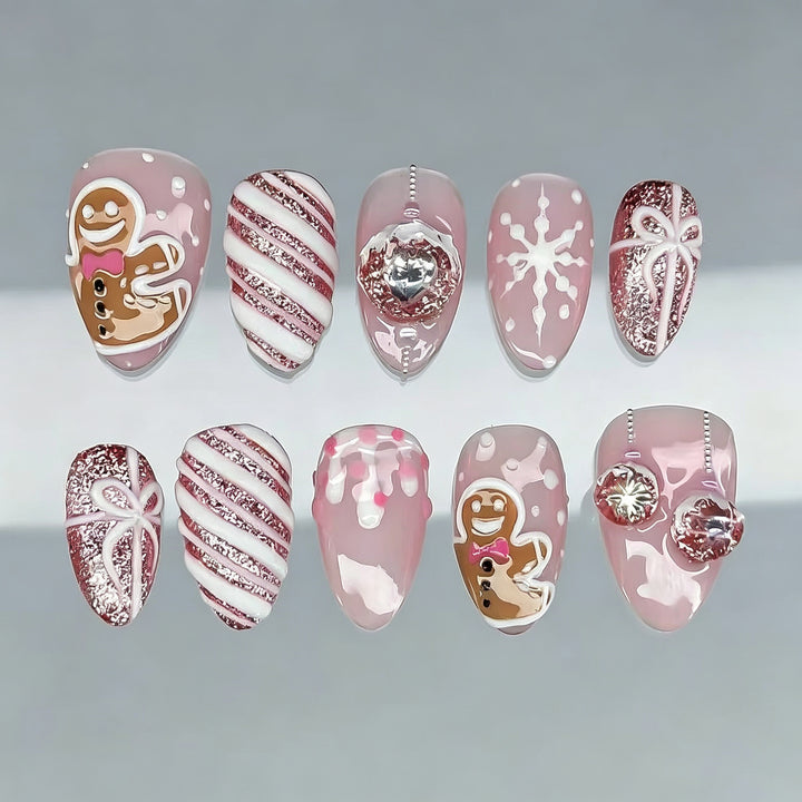 Festive Gingerbread-Themed Press-On Nail Art Stornfield