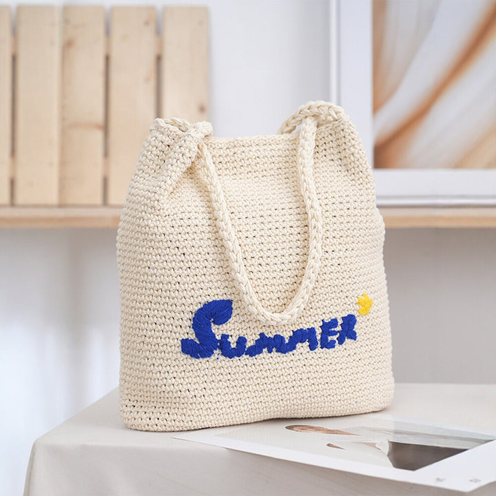 Handcrafted straw bag with summer motif Stornfield