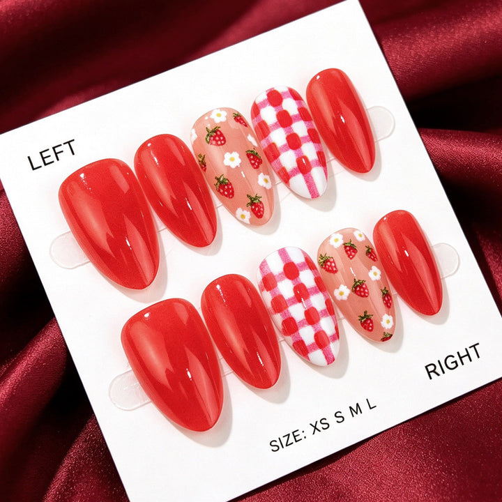 Seasonal Strawberry-Themed Press-On Nail Art Set