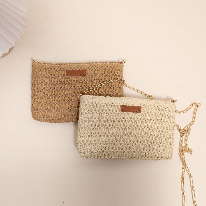 Handcrafted Shoulder Bag Made of Durable Straw Material with Gold Chain Stornfield