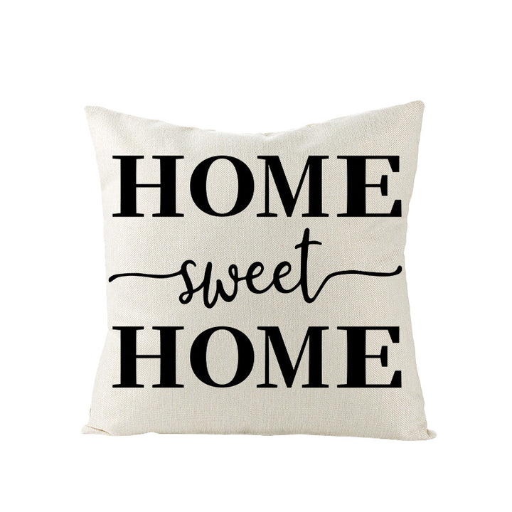 Decorative Linen-Texture Throw Pillow Cover with 'Home Is Where Mom Is' Printed Typography