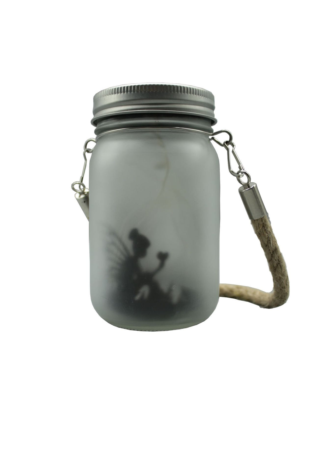 Solar Powered Frosted Fairy Silhouette Mason Jar Lantern With Multicolor LEDs Stornfield