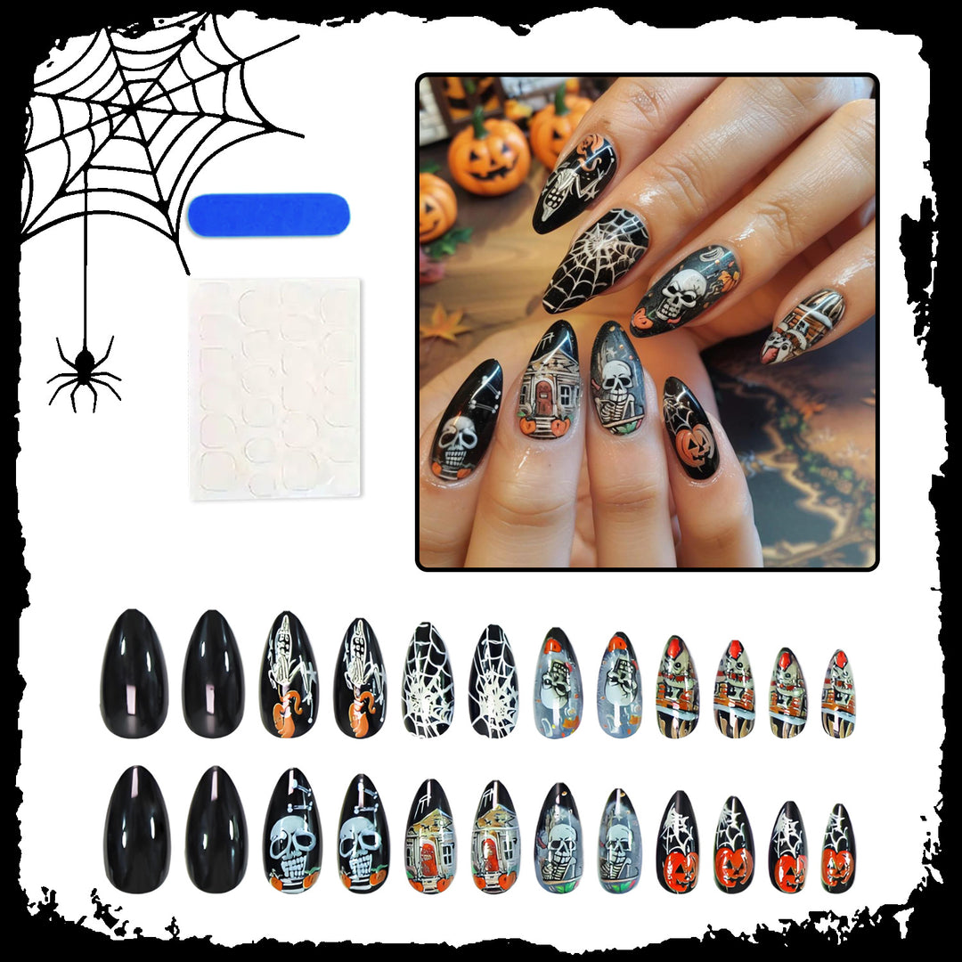 Halloween Nail Set with Creepy Motifs and Creative Designs Stornfield