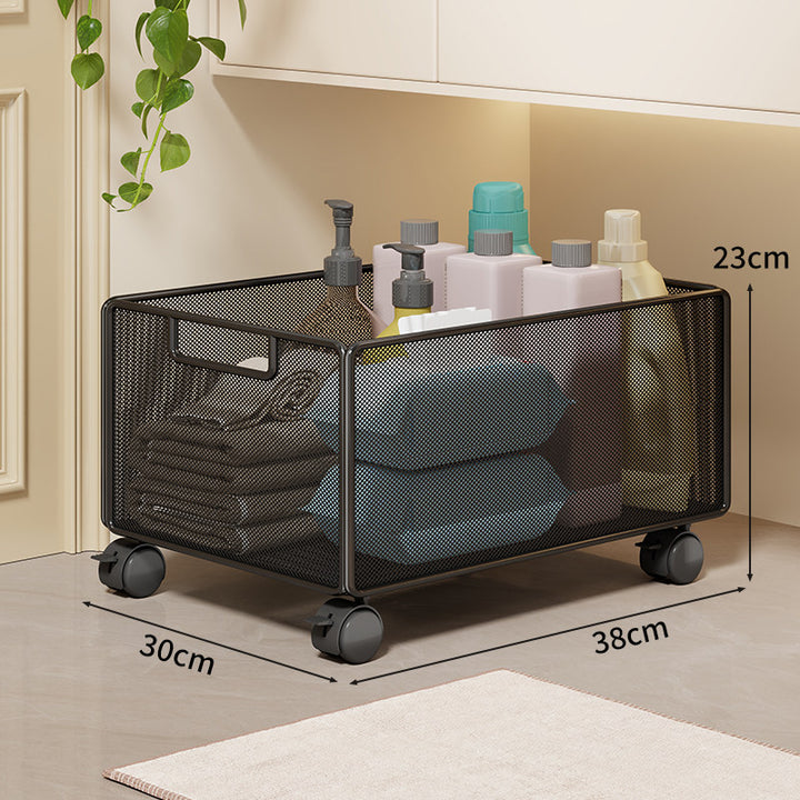 Mesh Rolling Bathroom and Under-Cabinet Storage Basket with Locking Casters and Built-In Handles