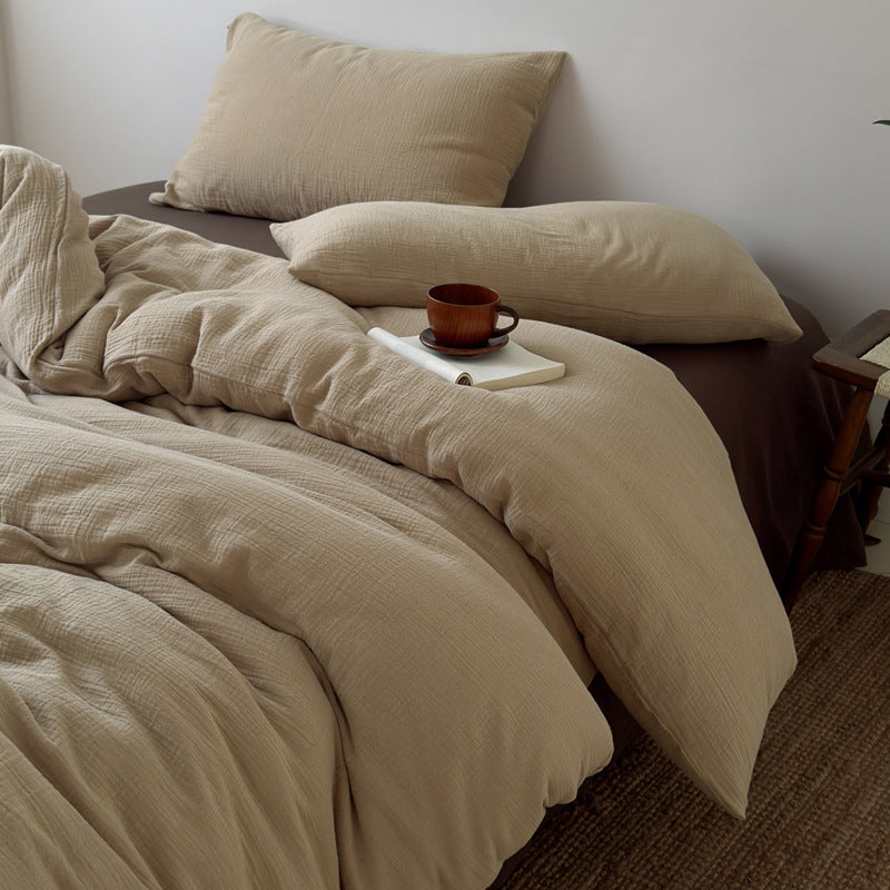 Washed Cotton Gauze Textured Duvet Cover Set with Deep-Pocket Fitted Sheet