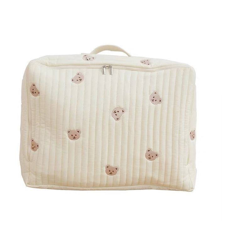 Quilted Portable Baby Mattress Carry Case with Handle and Embroidered Fruit Motif