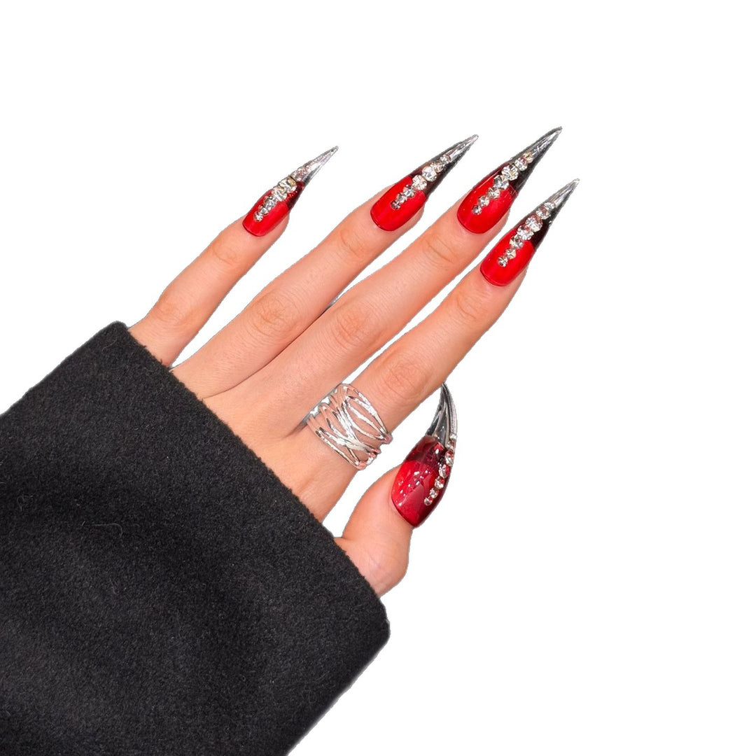 Glamorous Stiletto Press-On Nails with Crystal Accents