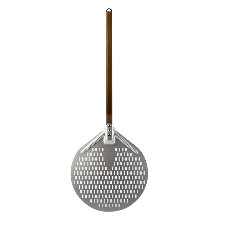 long wooden handled round aluminum pizza peel with reinforced neck Stornfield