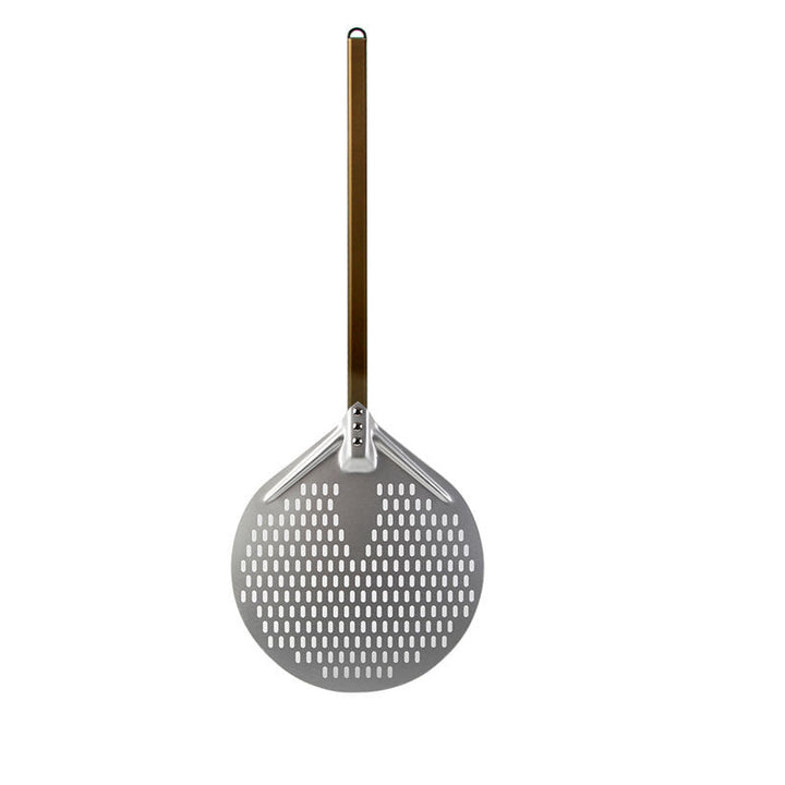 long wooden handled round aluminum pizza peel with reinforced neck Stornfield