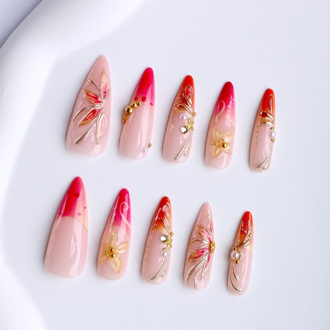 Elegant Artificial Nails with Floral Design Stornfield