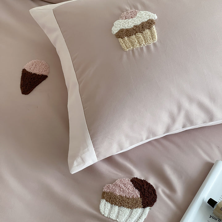 Embroidered Cupcake Cotton Sateen Duvet Cover Set with Appliqué Details
