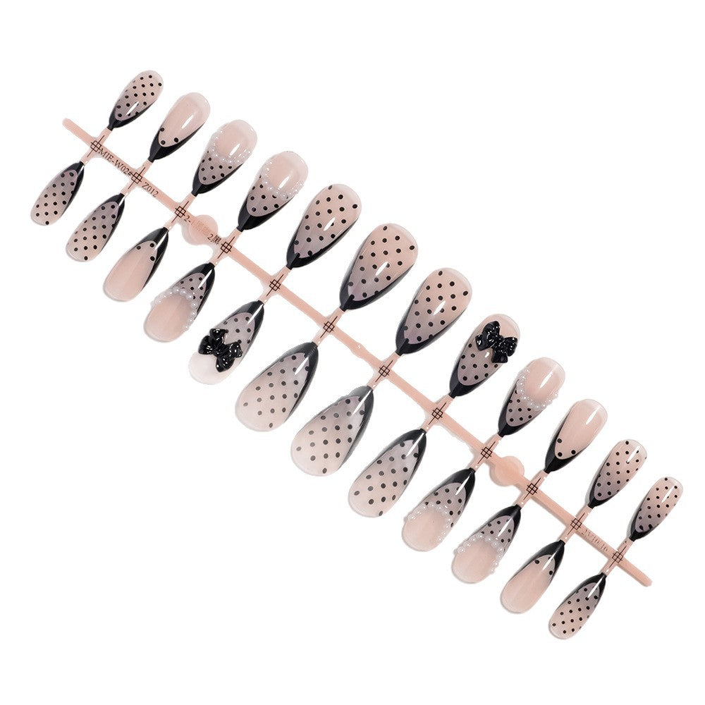 Elegant Polka Dot Press-On Nails with Bow Accents Stornfield
