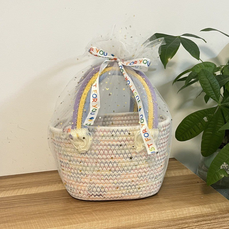Women's handmade basket bag with color-coordinated handle accents Stornfield
