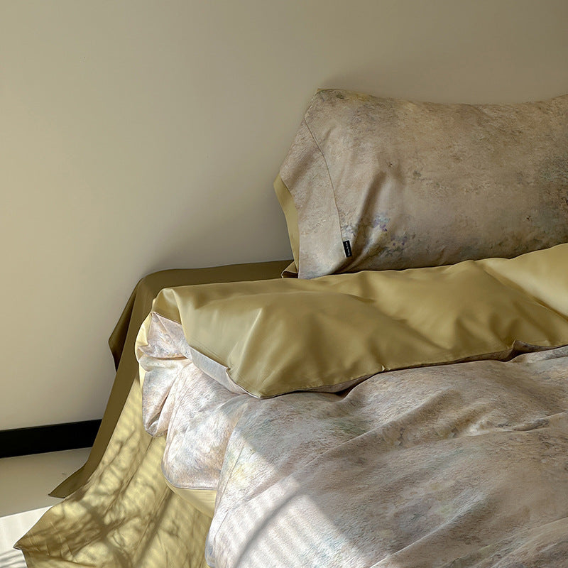 Luxurious satin bedding set with watercolor floral pattern