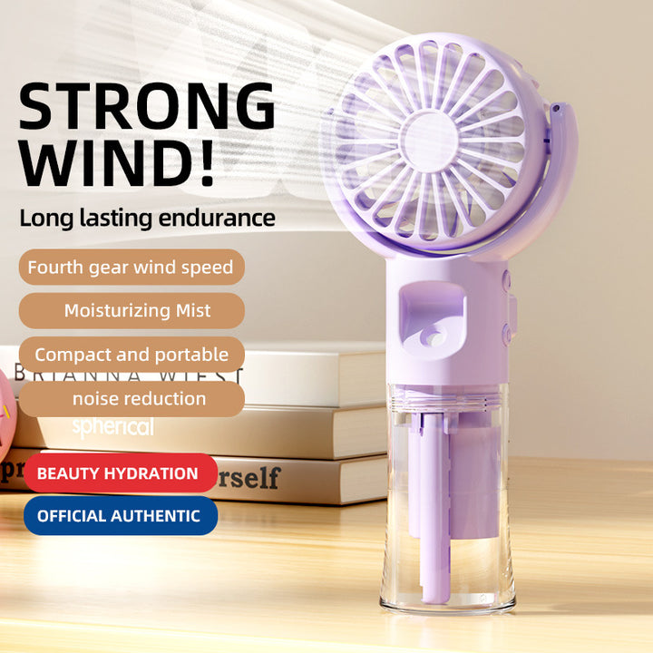 Cooling handheld misting fan with quiet brushless motor and detachable transparent water reservoir Stornfield