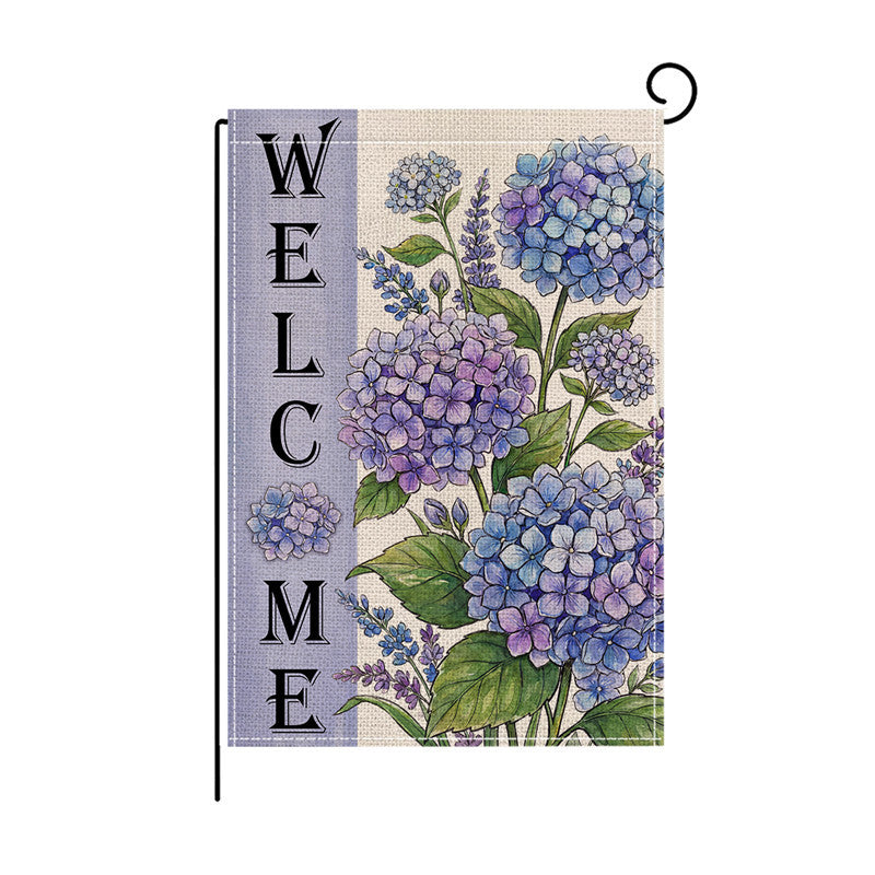 Decorative Burlap-Texture Welcome Garden Banner Flag with Sunflower Bouquet Mason Jar Artwork