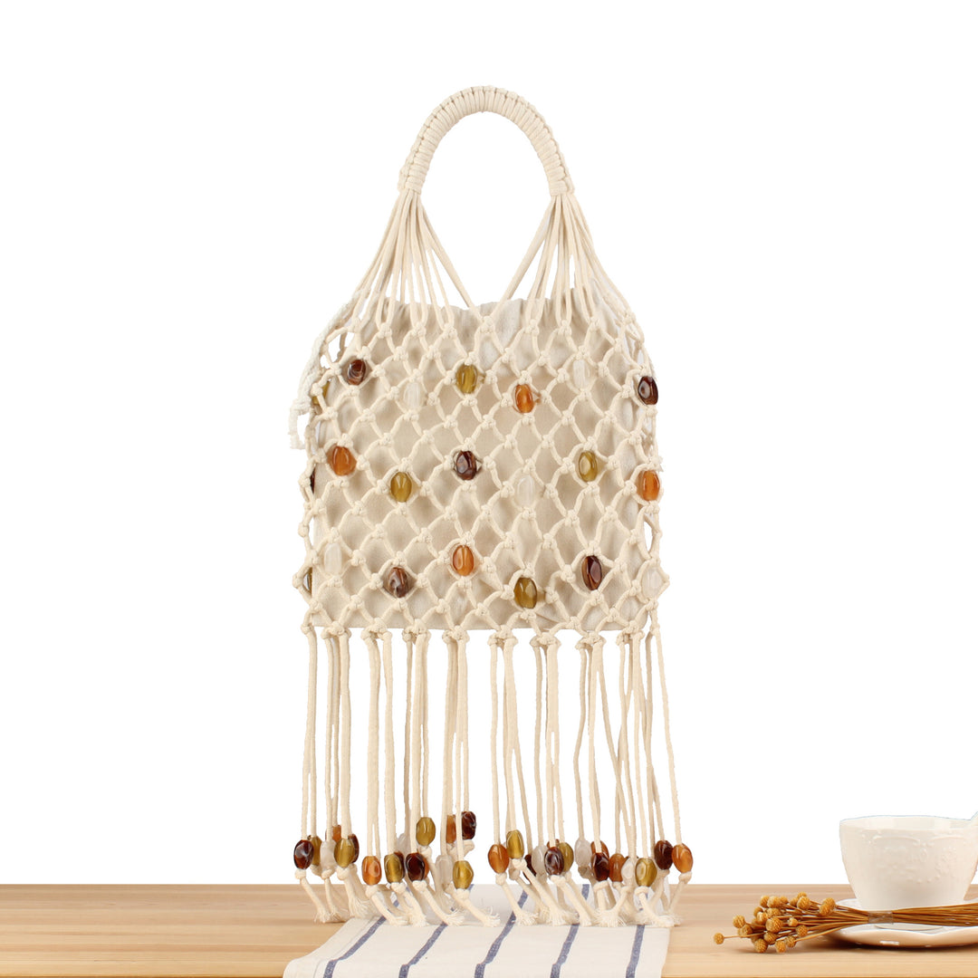 Macrame Tote Bag with Unique Bead Decoration Stornfield
