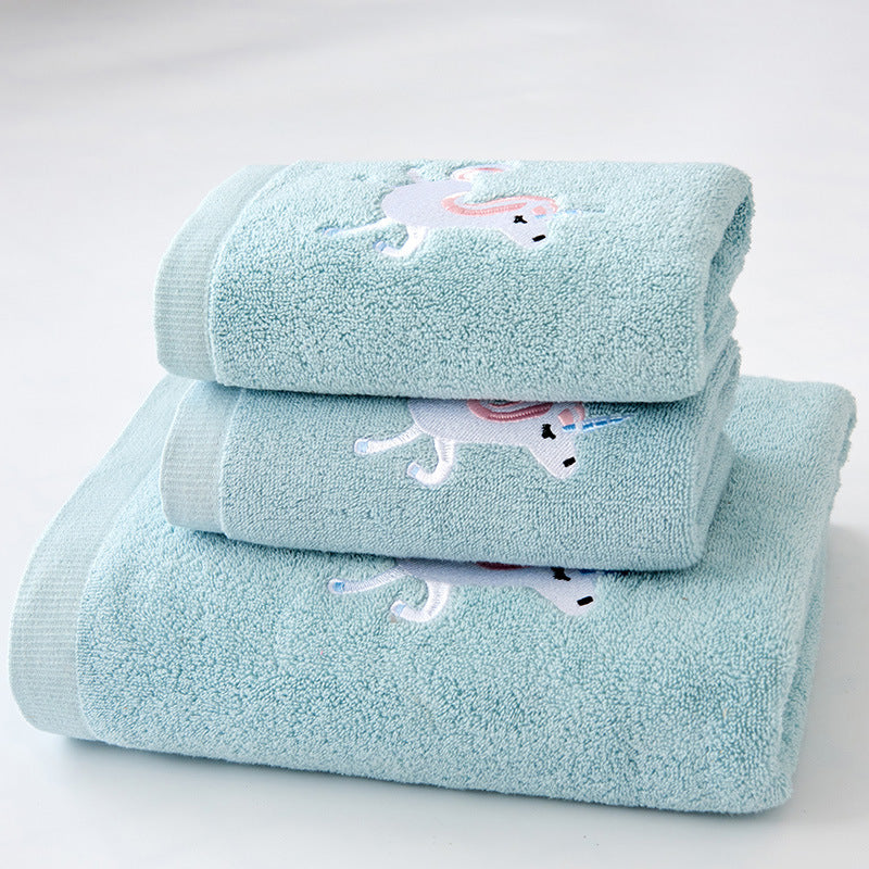 Embroidered Cotton Bath Towel with Unicorn Motif