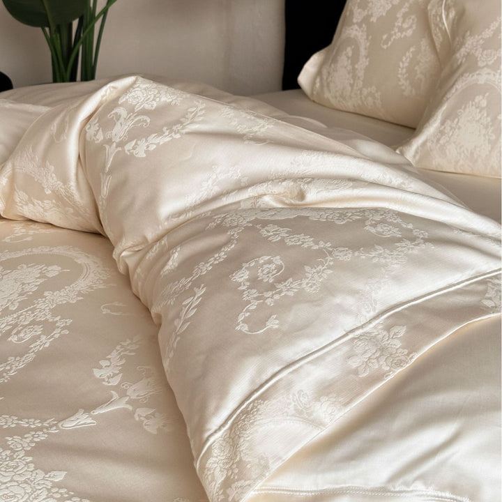 Luxury Jacquard Sateen Duvet Cover Set with Hidden Closure and Corner Ties
