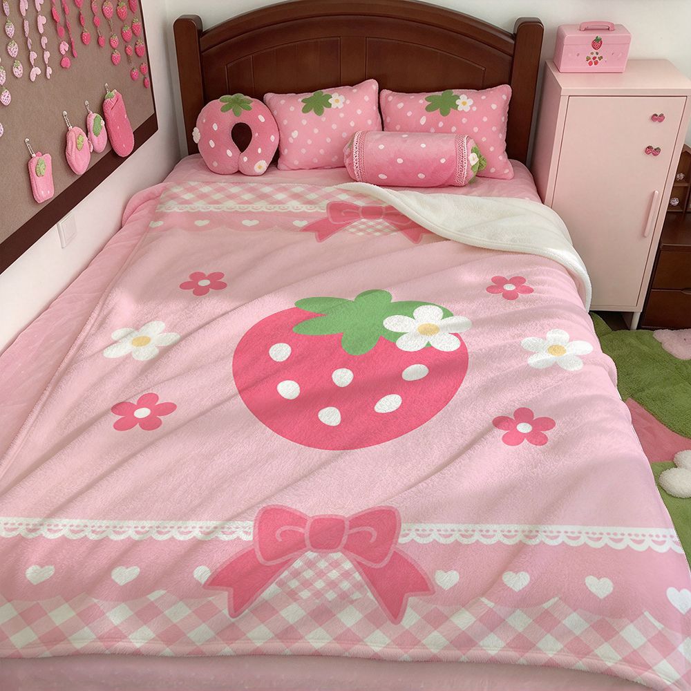Strawberry-Themed Fleece Blanket