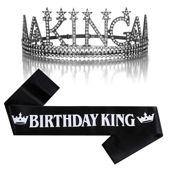 Ladies Glittering Birthday Crown with a Regal "Birthday King" Sash Set Stornfield