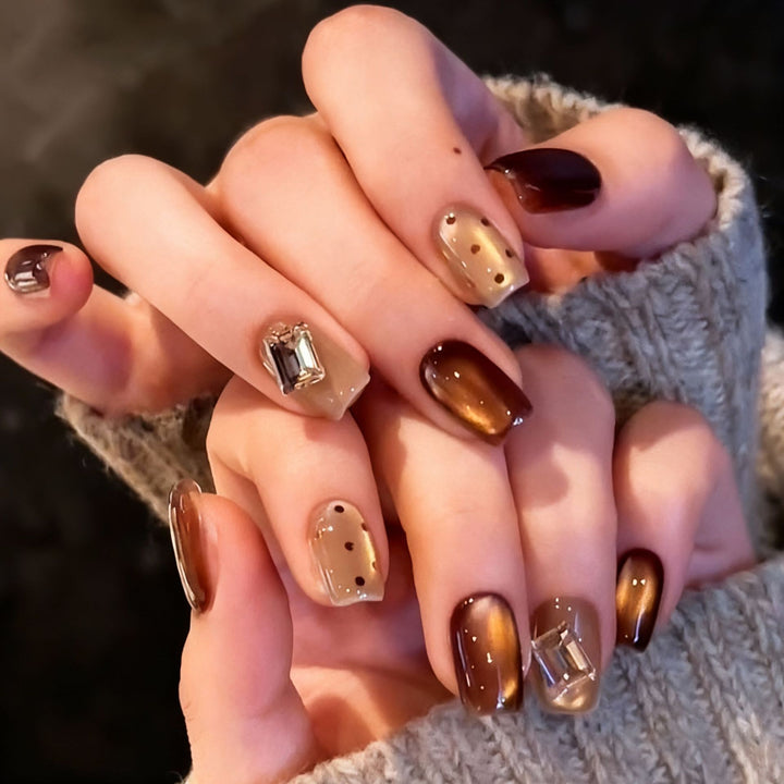 Glamorous artificial nail tips with 3D flower and crystal embellishments Stornfield