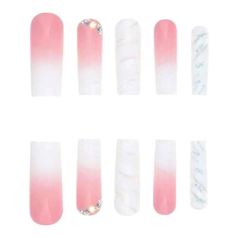 Artificial nail set with glamorous 3D accents and transparent design Stornfield
