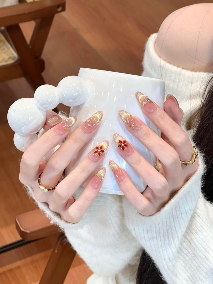Elegant artificial nails with sparkling floral decorations Stornfield