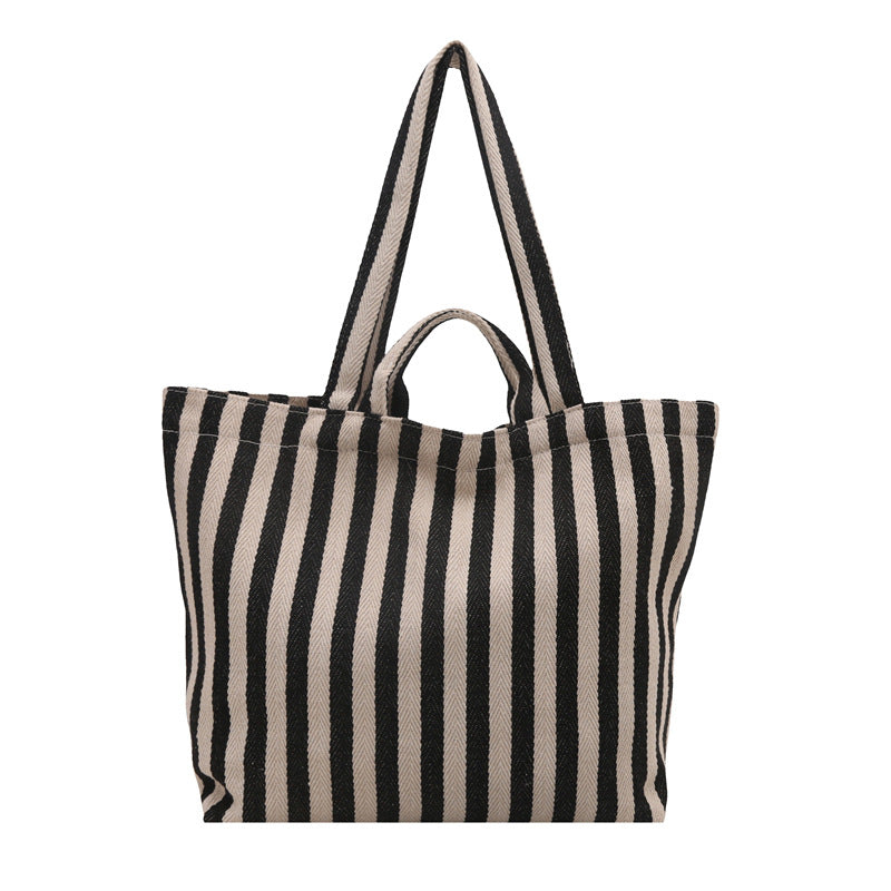 Durable Striped Canvas Beach Tote Bag