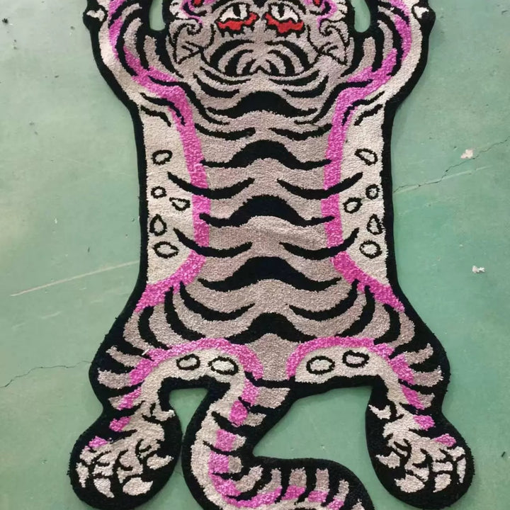 Tiger-Shaped Embroidered Accent Rug