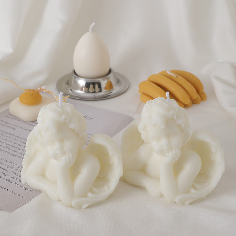 Hand-Poured Cherub Angel Sculptural Decorative Candle Pair
