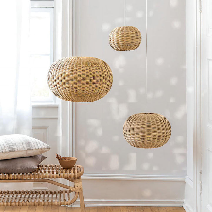 Stylish pendant lamp made from handwoven natural material Stornfield
