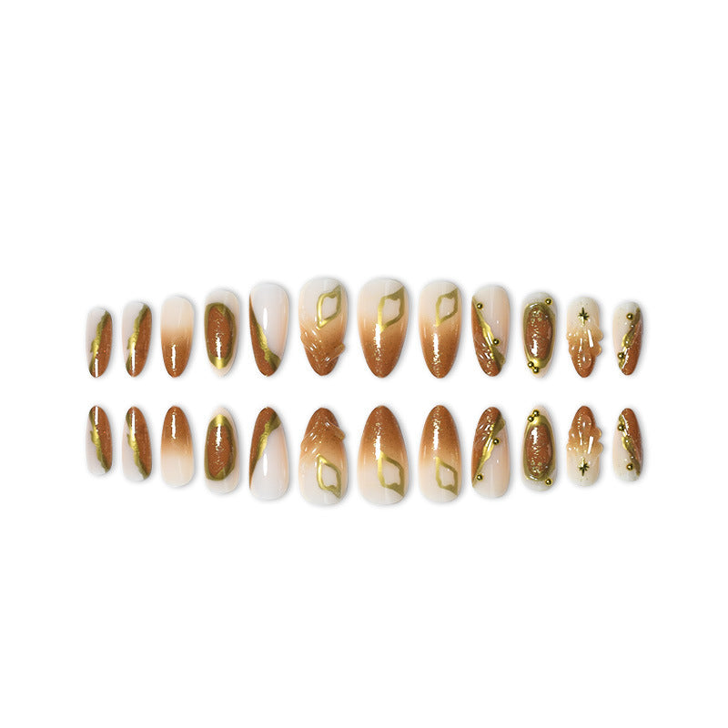 Luxurious Press-On Nail Set with Ornate Gold Detailing Stornfield