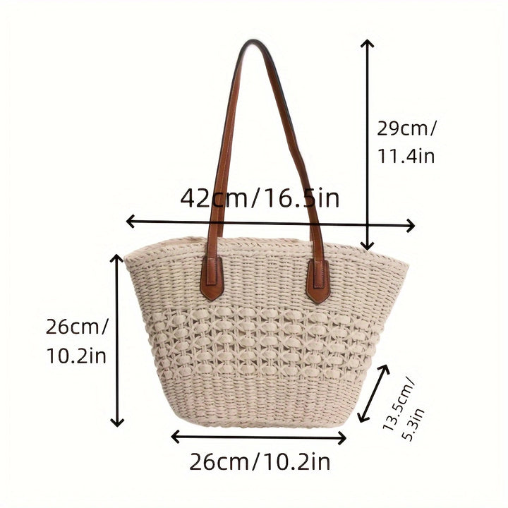 Handbag with Woven Design and Leather Handles Stornfield