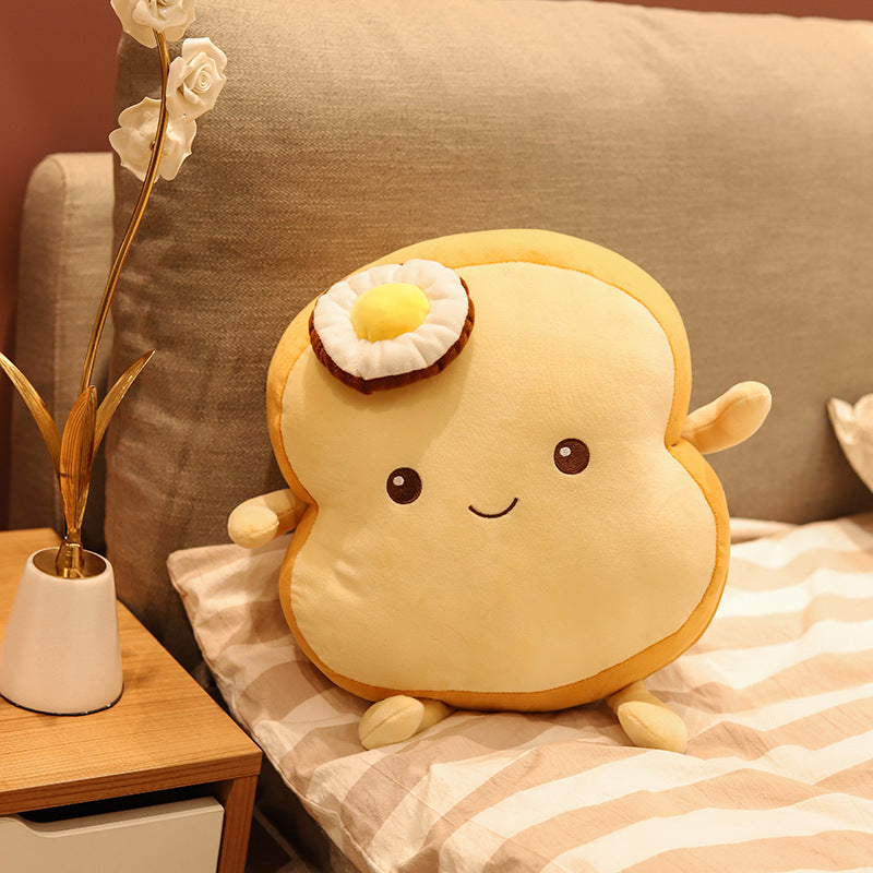 Kawaii Toast-Shaped Plush Decorative Cushion with Egg Applique Stornfield