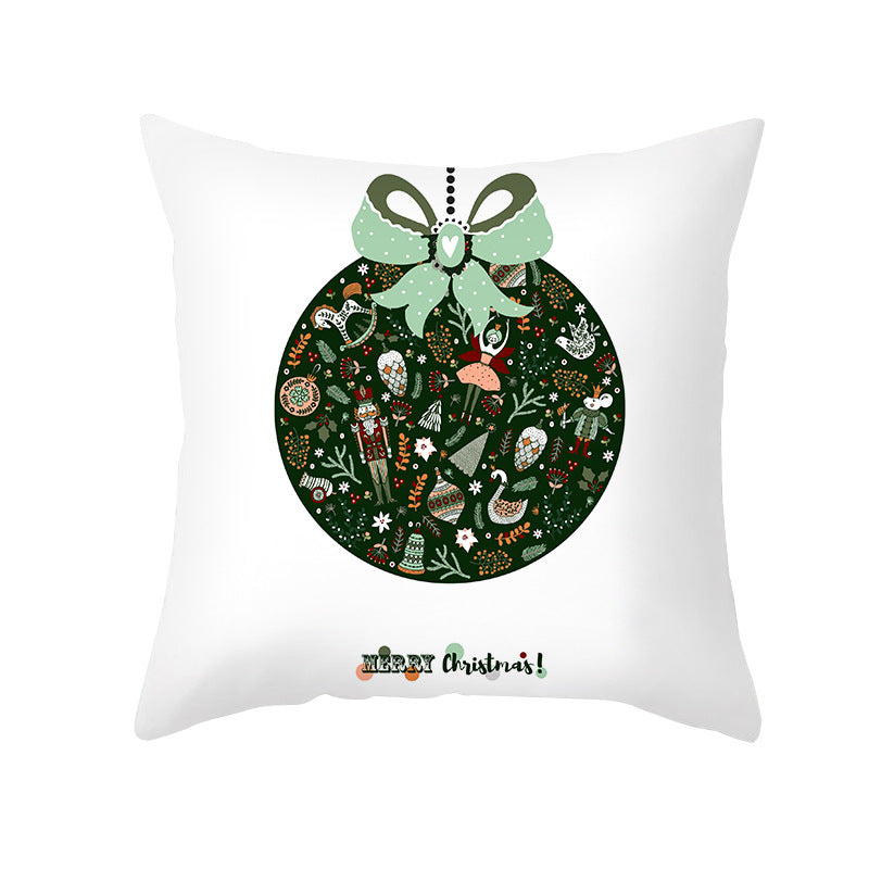 Square Linen-Blend Holiday Cushion Cover with Nutcracker & Vintage Ornament Print