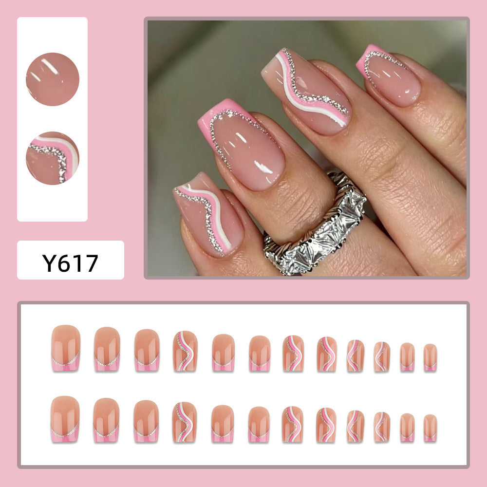 Artificial nails with elegant wave design and glitter accents Stornfield