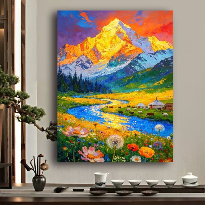 Vibrant Mountain Landscape Canvas Art Stornfield