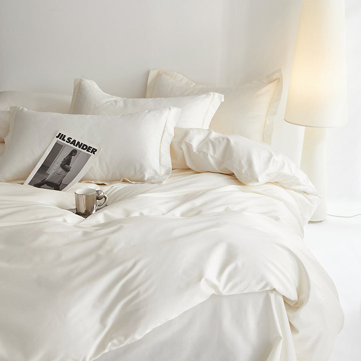 Premium cotton satin bed linen set with fine sheen and hotel closure